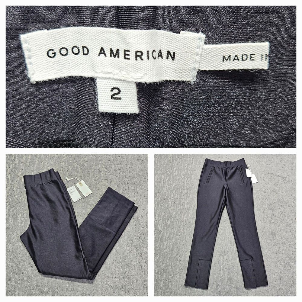 Good American‎ Black Shine Womens Pants Sz. 2 NWT